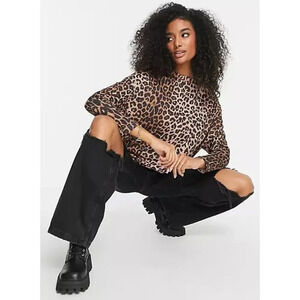AllSaints Rita oversized long sleeve tee in leopard